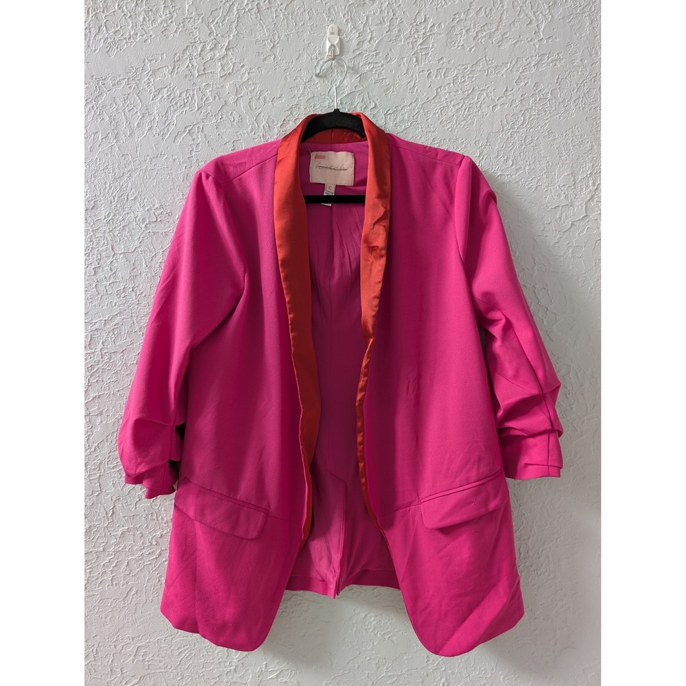 Anthropologie Hutch Blazer Womens S Pink Red Satin Shawl Collar 3/4 Sleeve